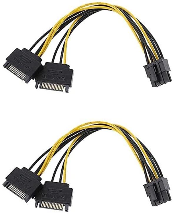 كيبل PCI اكسبريس محول من منفذ ساتا ثنائي ذكر بـ 15 دبوس إلى منفذ بطاقة فيديو انثى بـ 8 دبابيس (المقاس: كابل ساتا ثنائي مقاس 20 سم/8 انش)